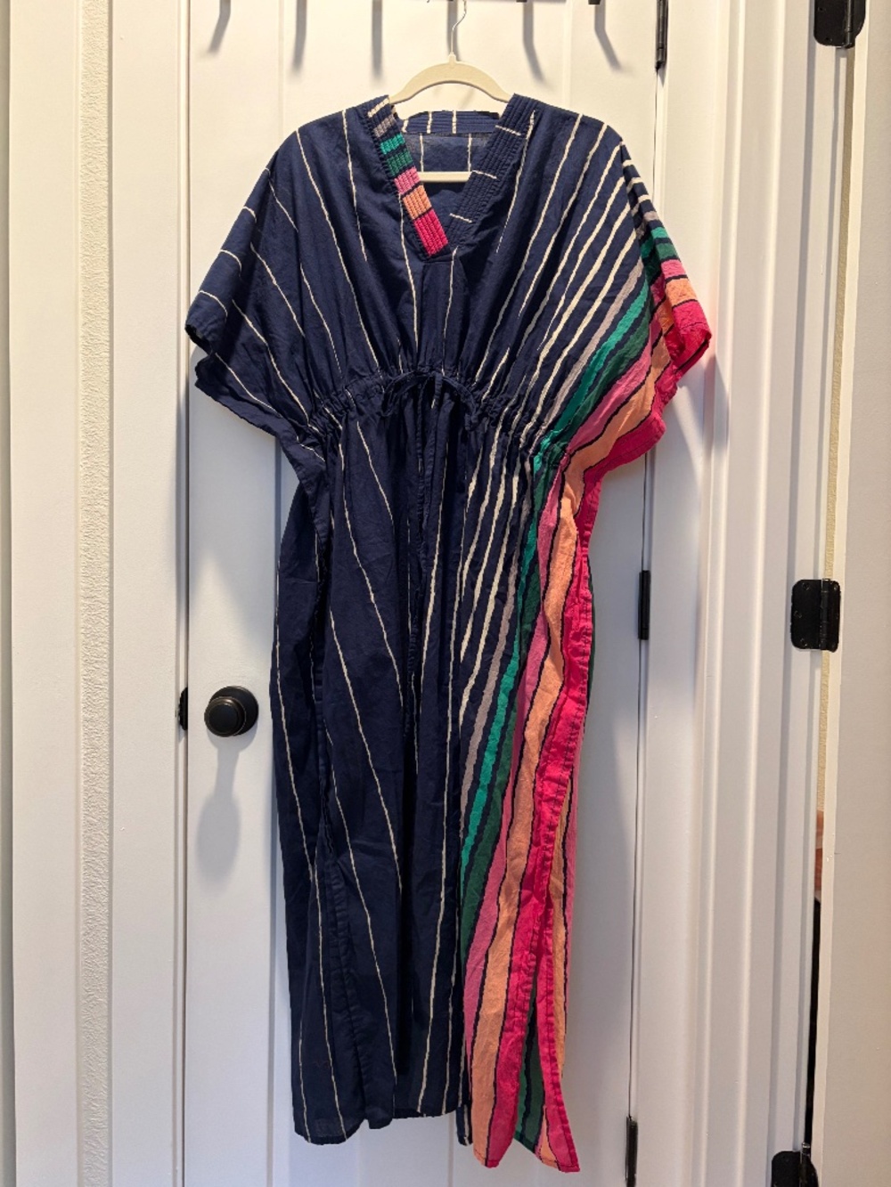 Dark Blue Striped Kaftan by silkandmore